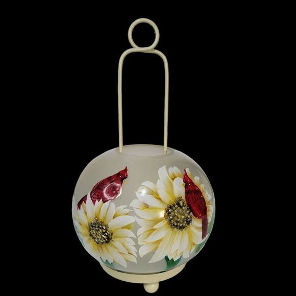 Vintage Round Glass Handpainted Candle Holder Lantern - Picture 1 of 12